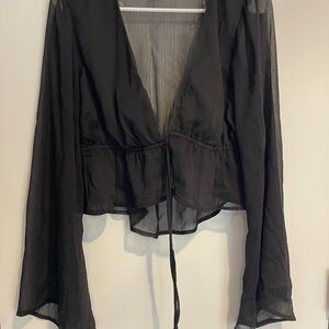 Wild Fable Sheer Black Tie-Front Blouse – Size M